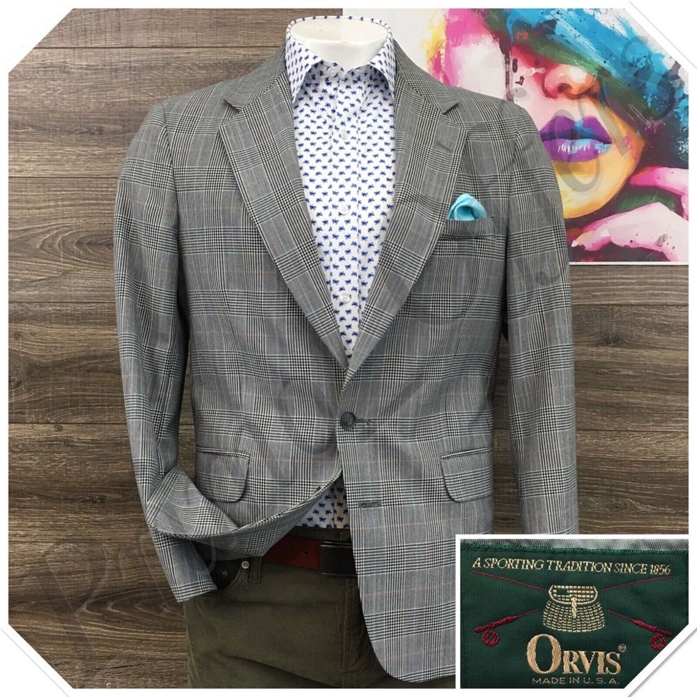 Vintage Orvis Mens Blazer Sport Coat Two Button Casual Jacket Size 42R Wool Suit